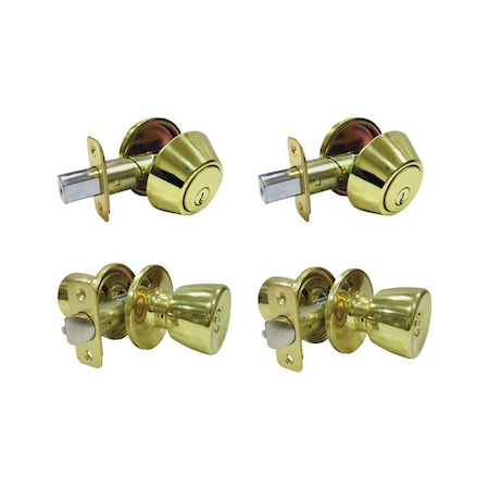 Faultless Faultless Tulip Polished Brass Entry Knob and Single Cylinder Deadbolt Right Handed BS7L1BD